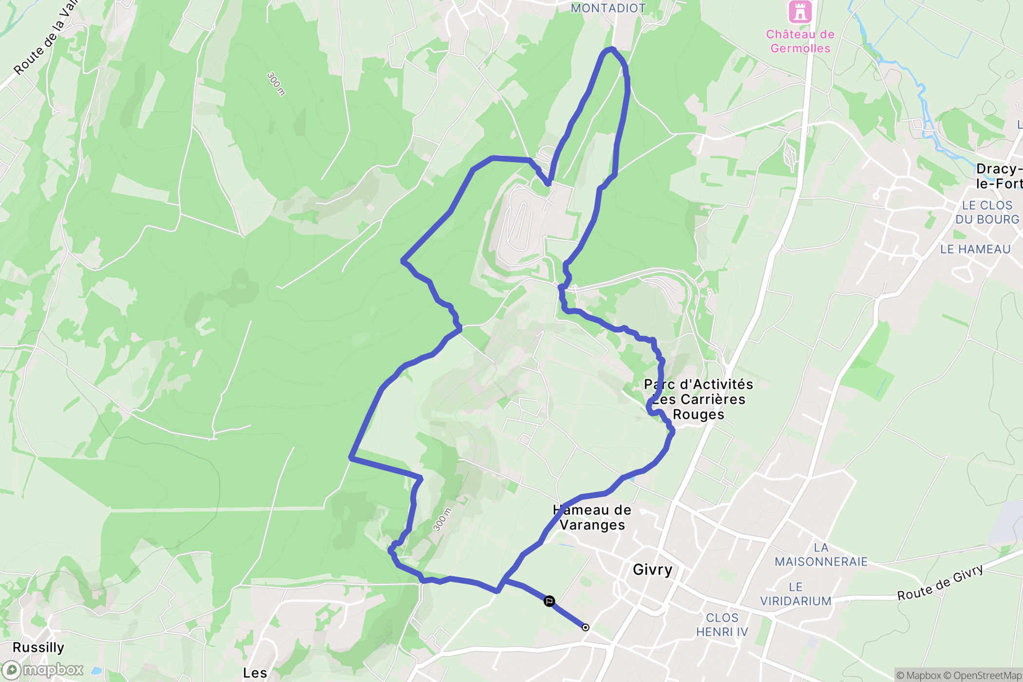 Givry : carte du parcours de randonnée - France
