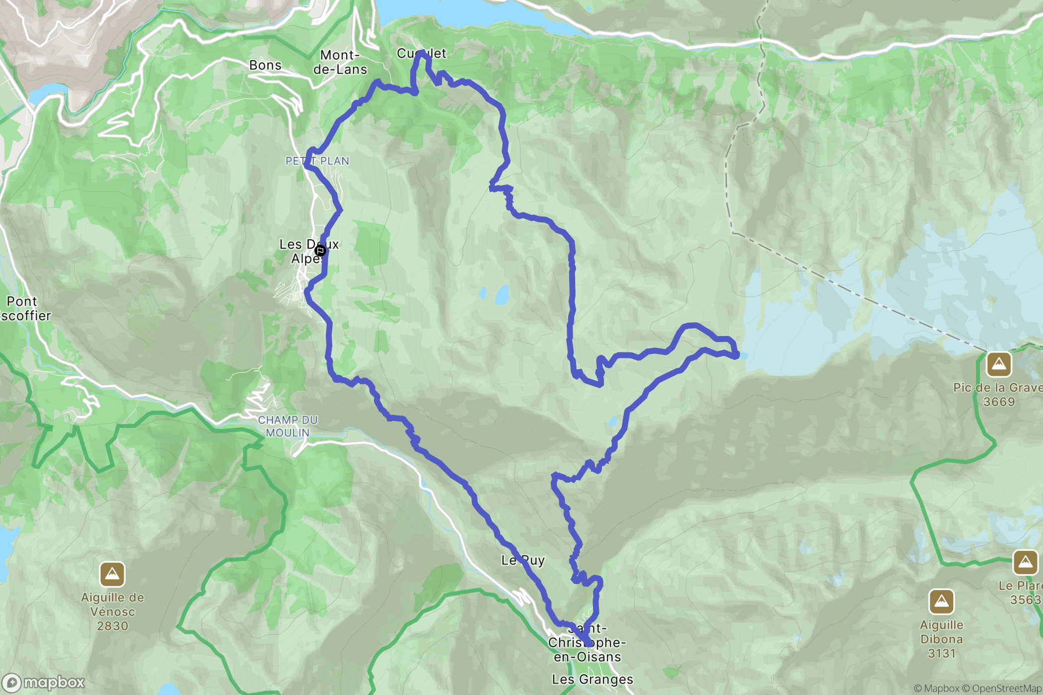 Les Deux Alpes : carte du parcours de randonnée - France