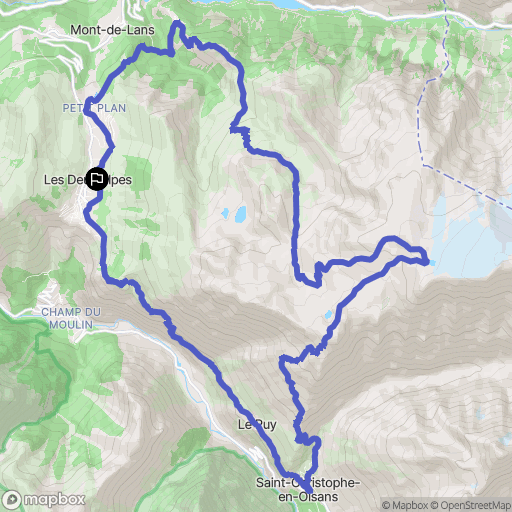 Les Deux Alpes : carte du parcours de randonnée - France