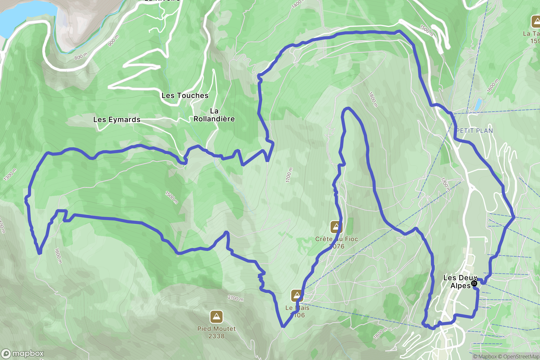 Les Deux Alpes : carte du parcours de randonnée - France