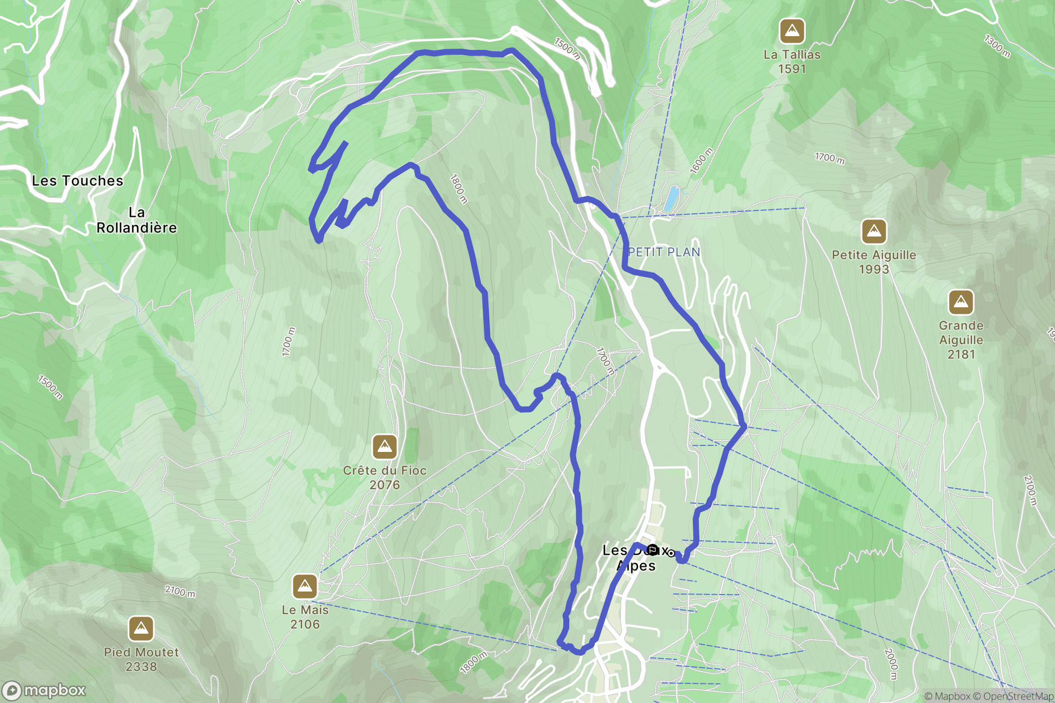 Les Deux Alpes : carte du parcours de randonnée - France
