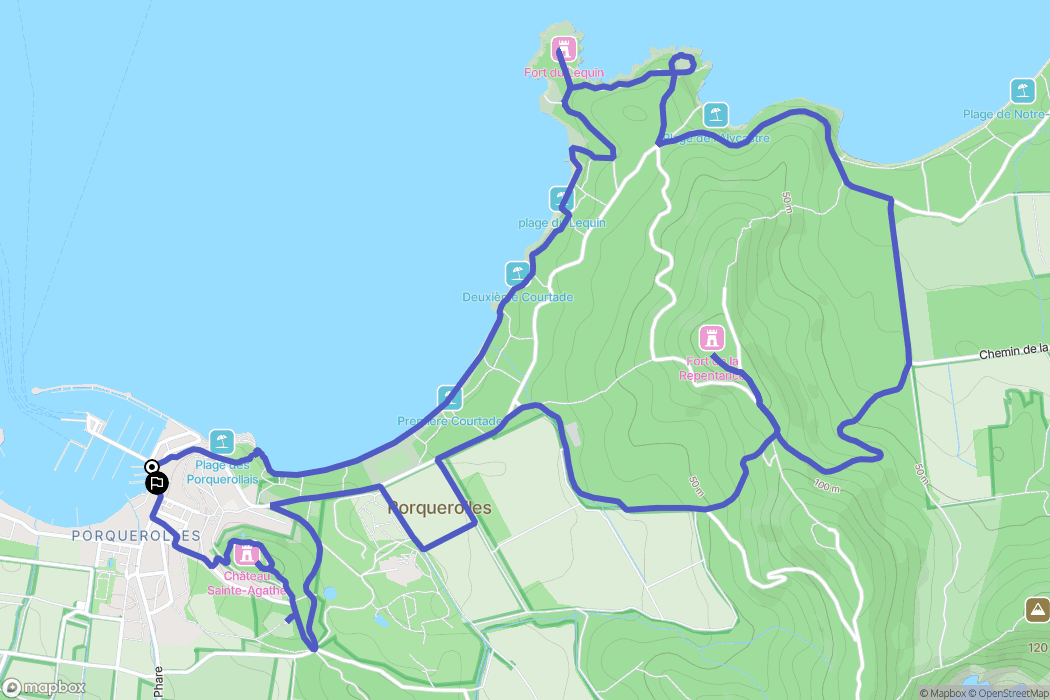 Porquerolles : carte du parcours de randonnée - France
