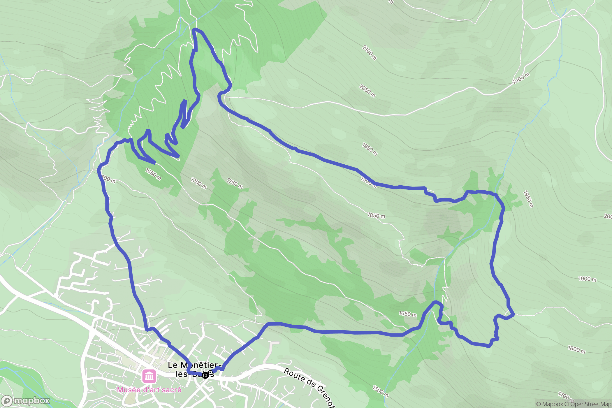 Le Monêtier-Les-Bains : carte du parcours de randonnée - France