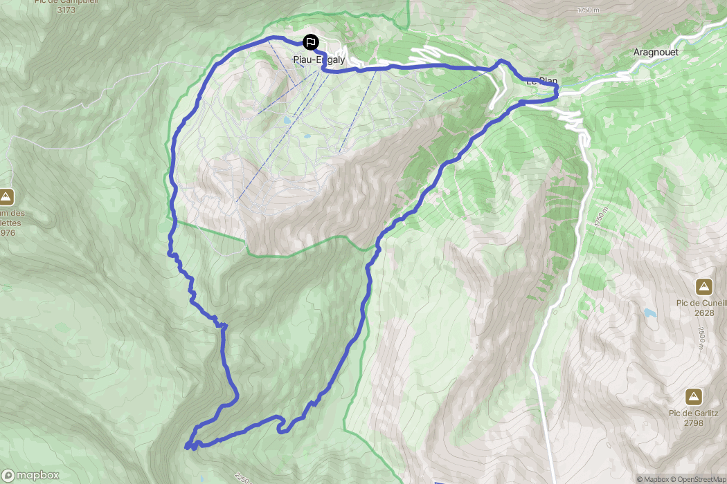 Aragnouet : carte du parcours de randonnée - France