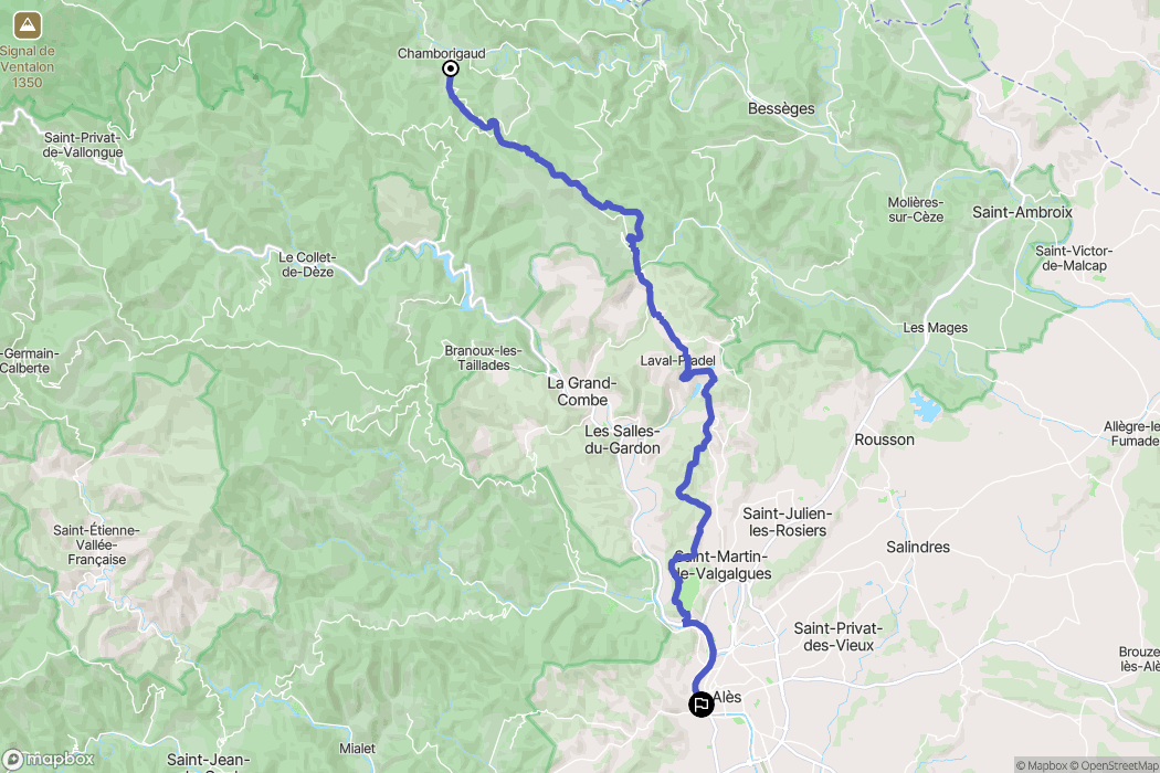 Chamborigaud : carte du parcours de randonnée - France