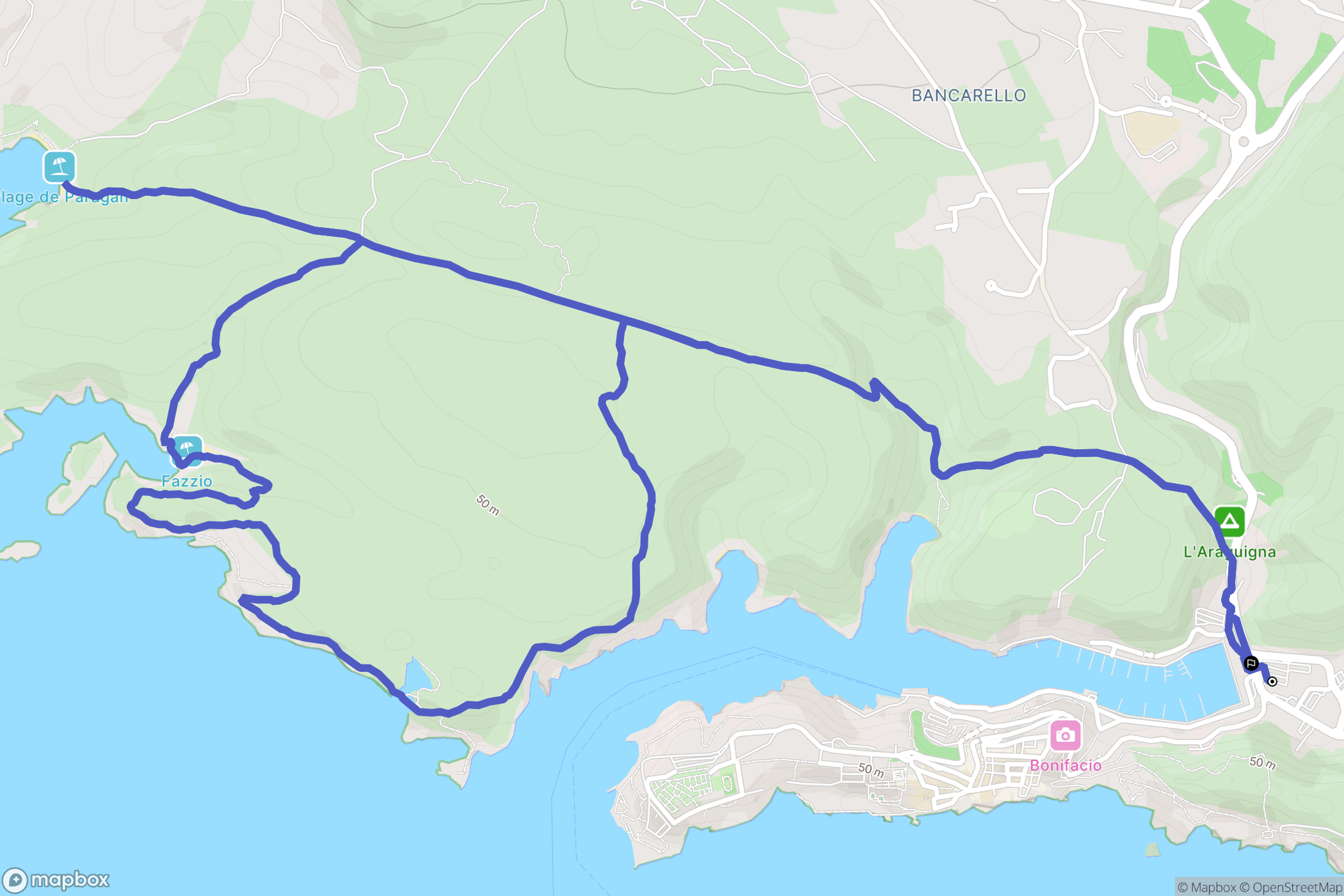 Bonifacio : carte du parcours de randonnée - France