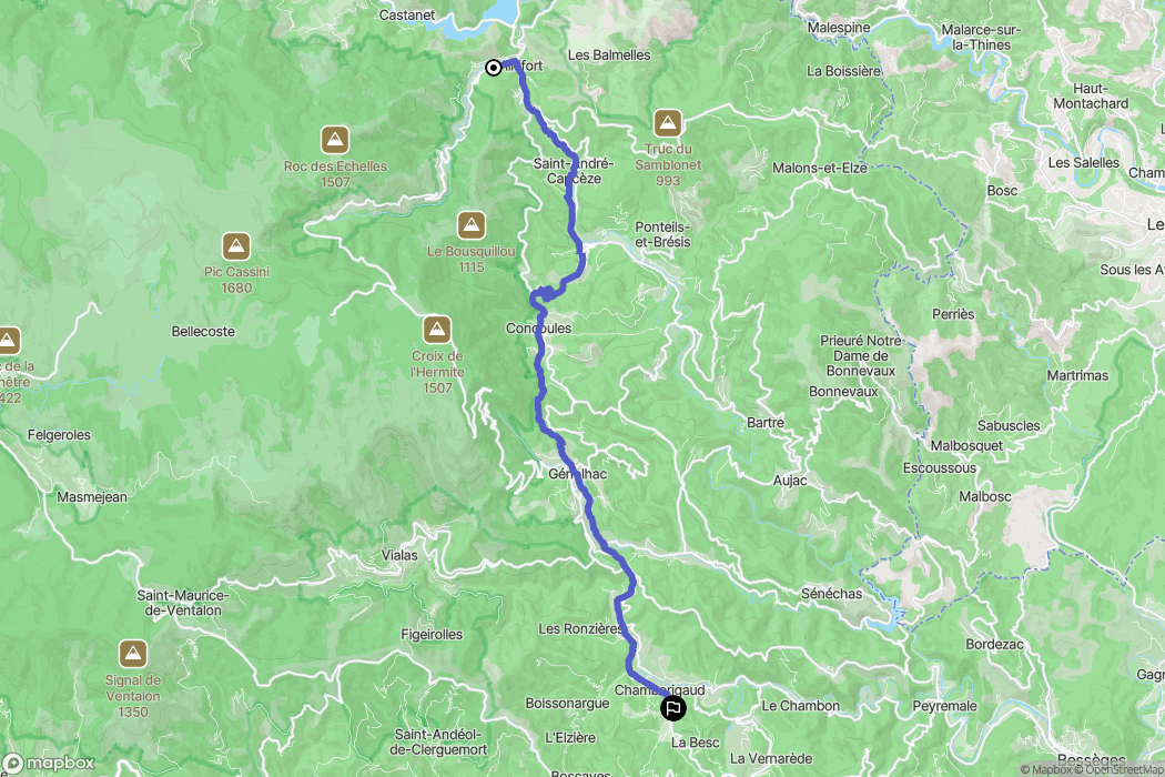 Villefort : carte du parcours de randonnée - France