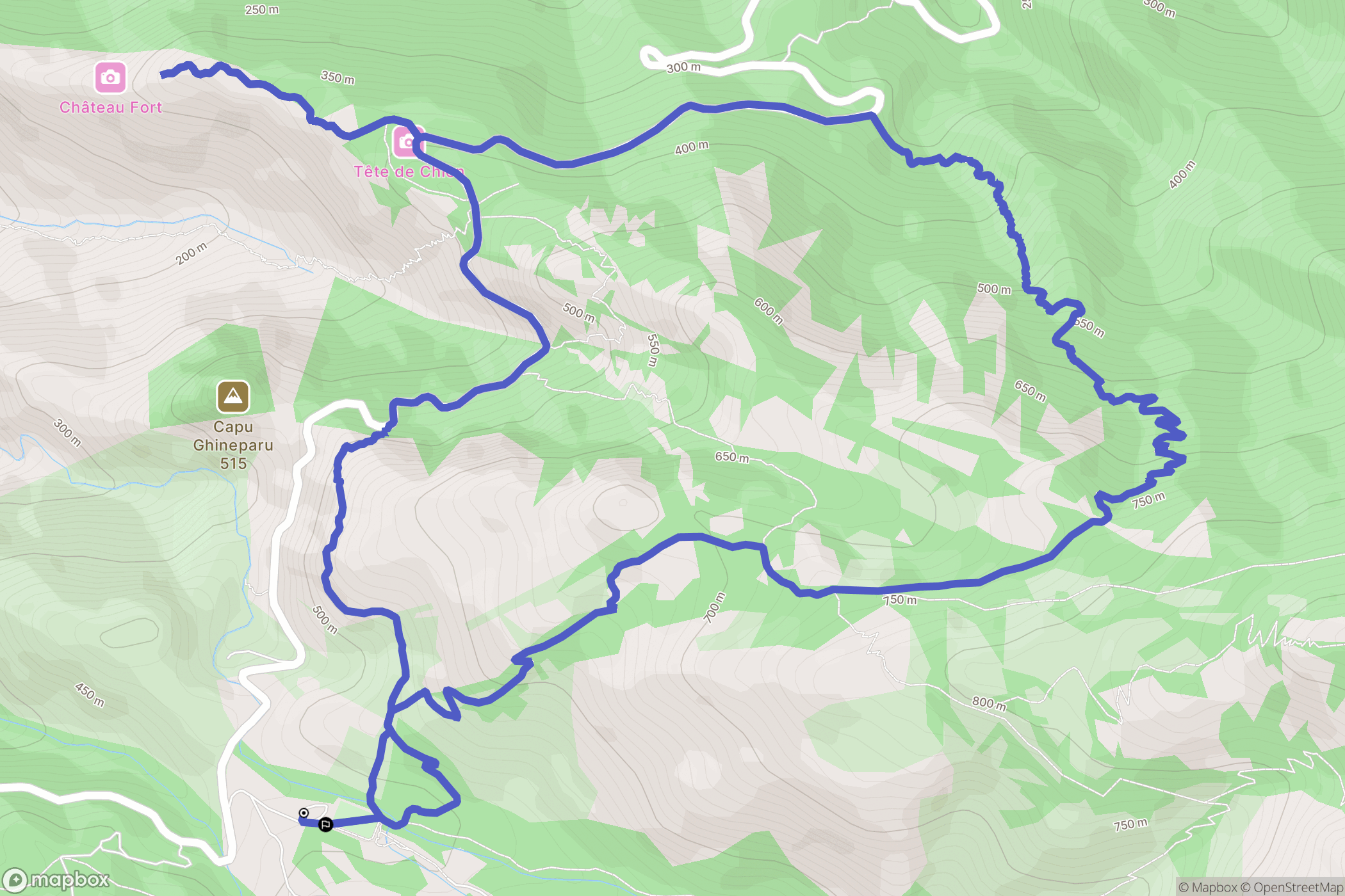 Piana : carte du parcours de randonnée - France