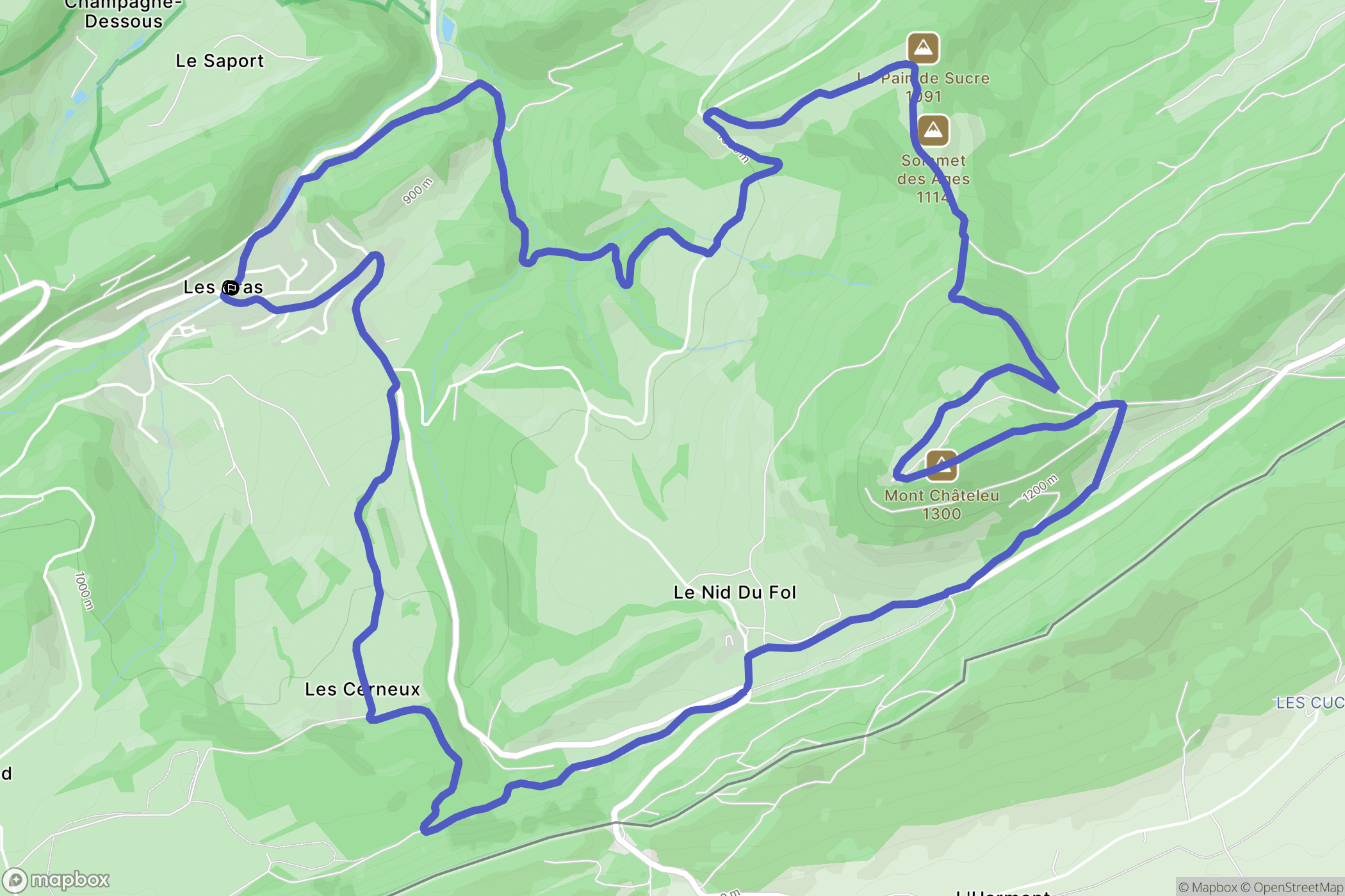 Les Gras : carte du parcours de randonnée - France