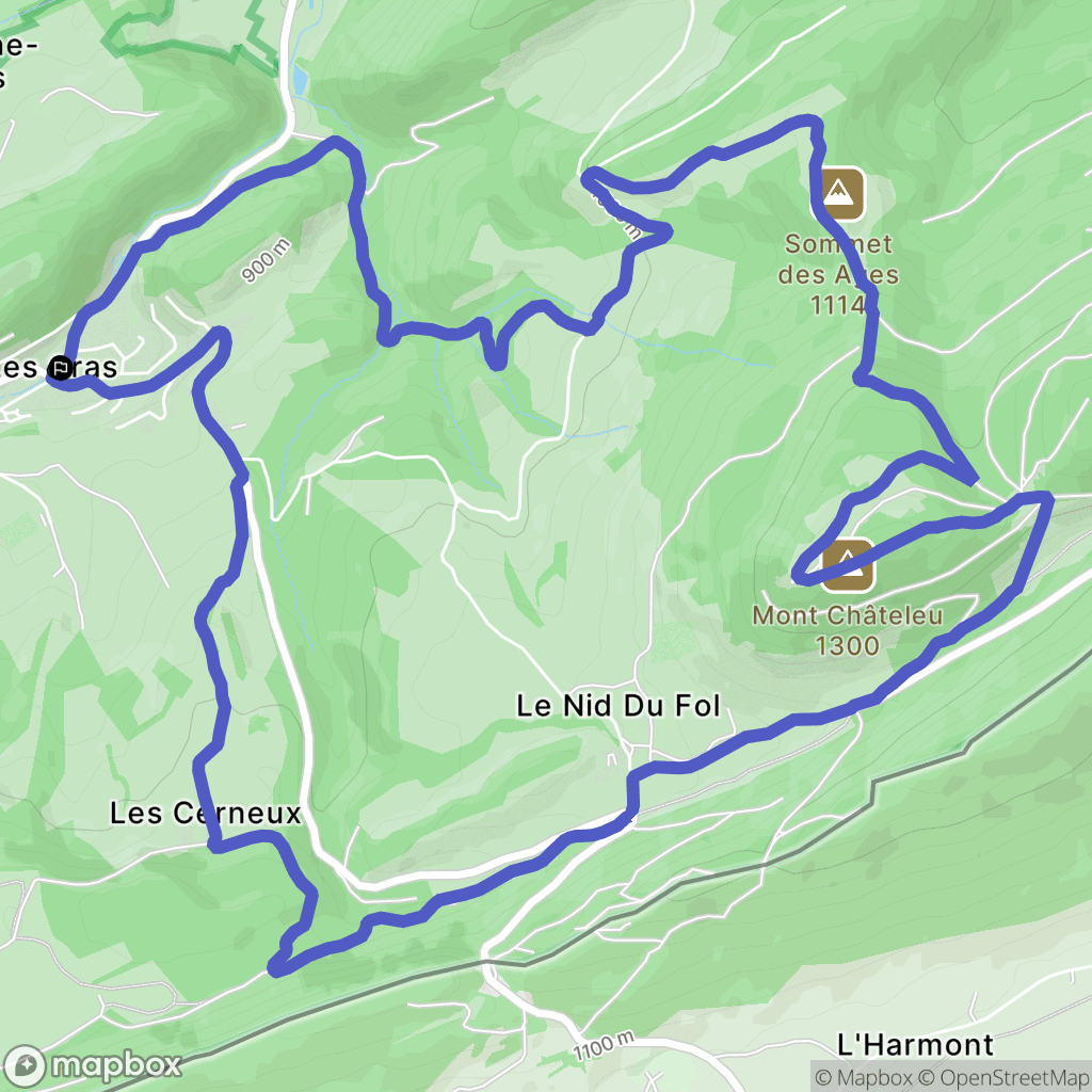 Les Gras : carte du parcours de randonnée - France