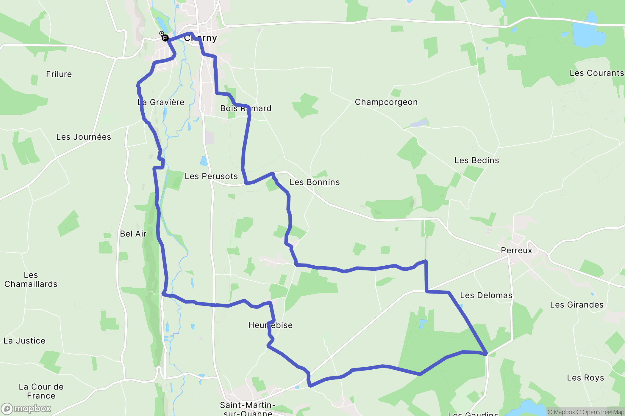 Charny-Orée-de-Puisaye : carte du parcours de randonnée - France