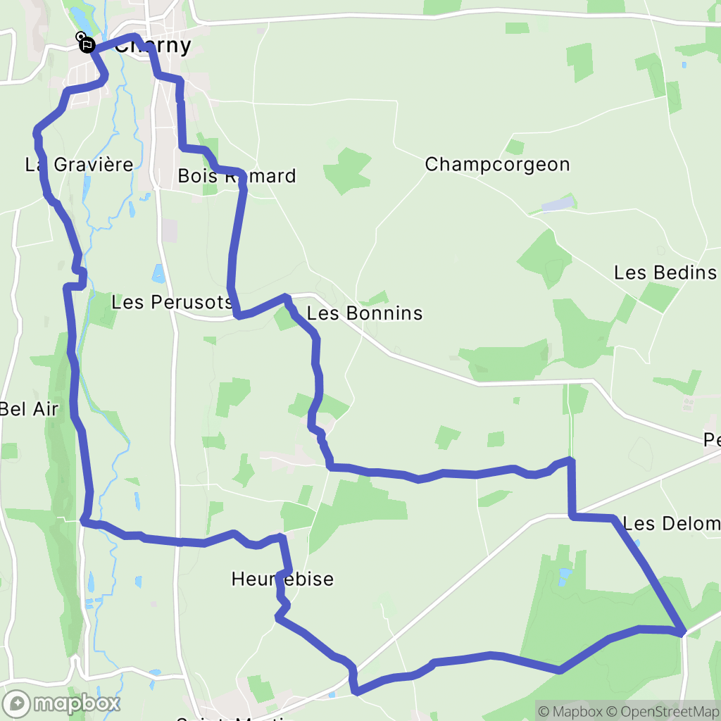 Charny-Orée-de-Puisaye : carte du parcours de randonnée - France