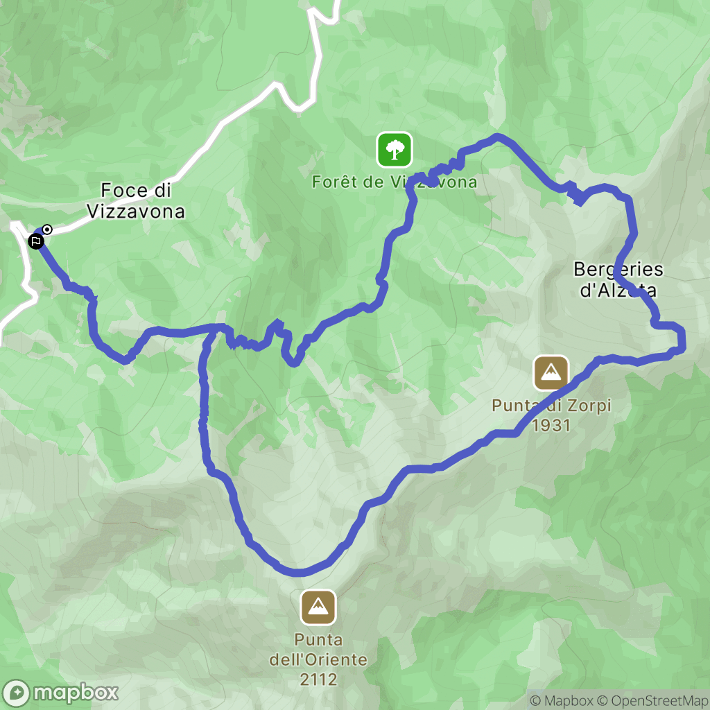 Bocognano : carte du parcours de randonnée - France