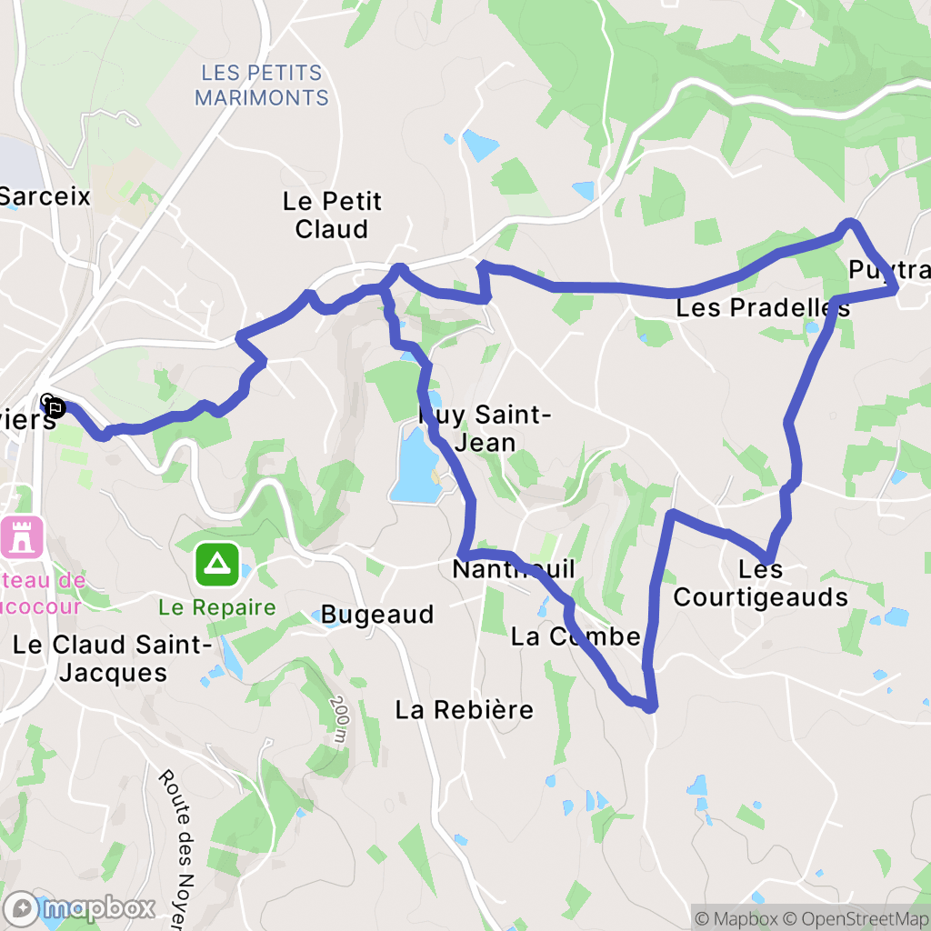 Thiviers : carte du parcours de randonnée - France
