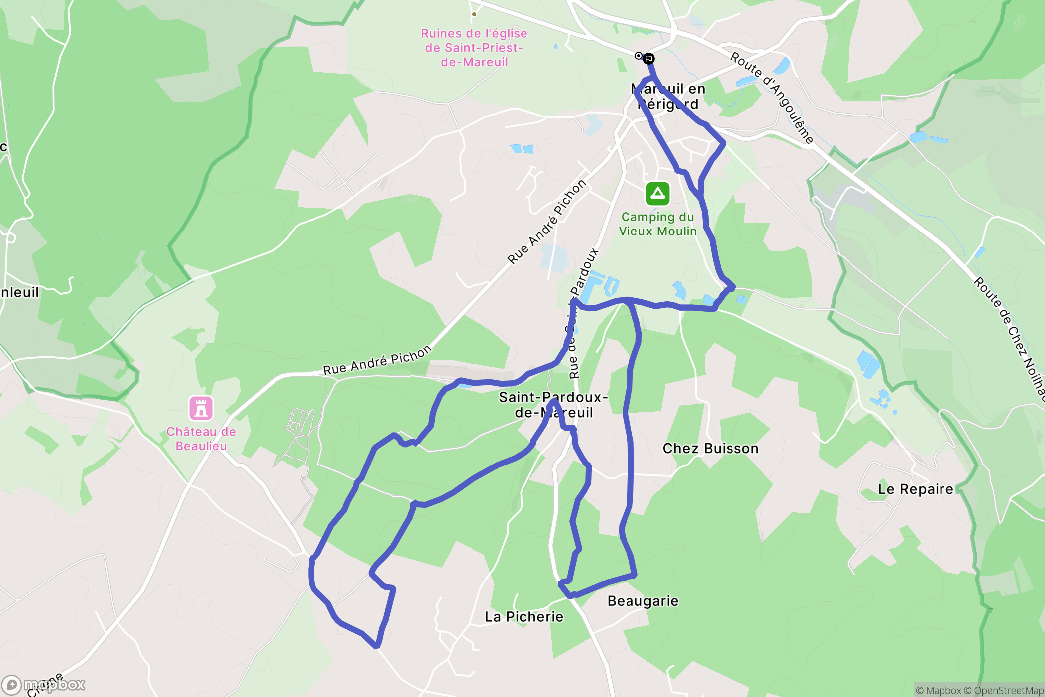 Mareuil en Périgord : carte du parcours de randonnée - France