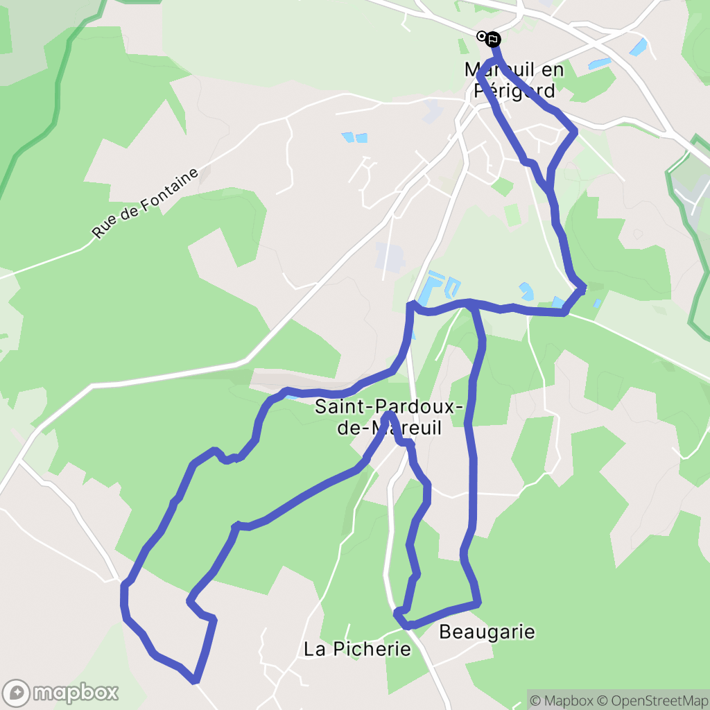 Mareuil en Périgord : carte du parcours de randonnée - France