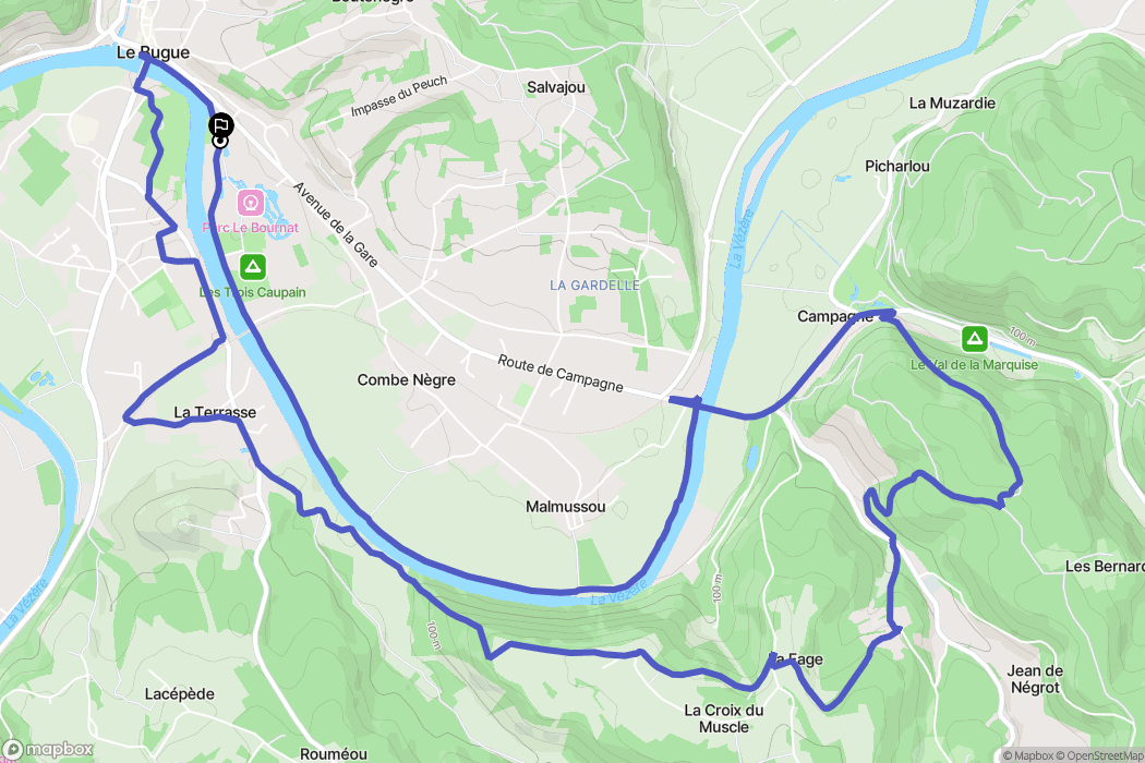Le Bugue : carte du parcours de randonnée - France