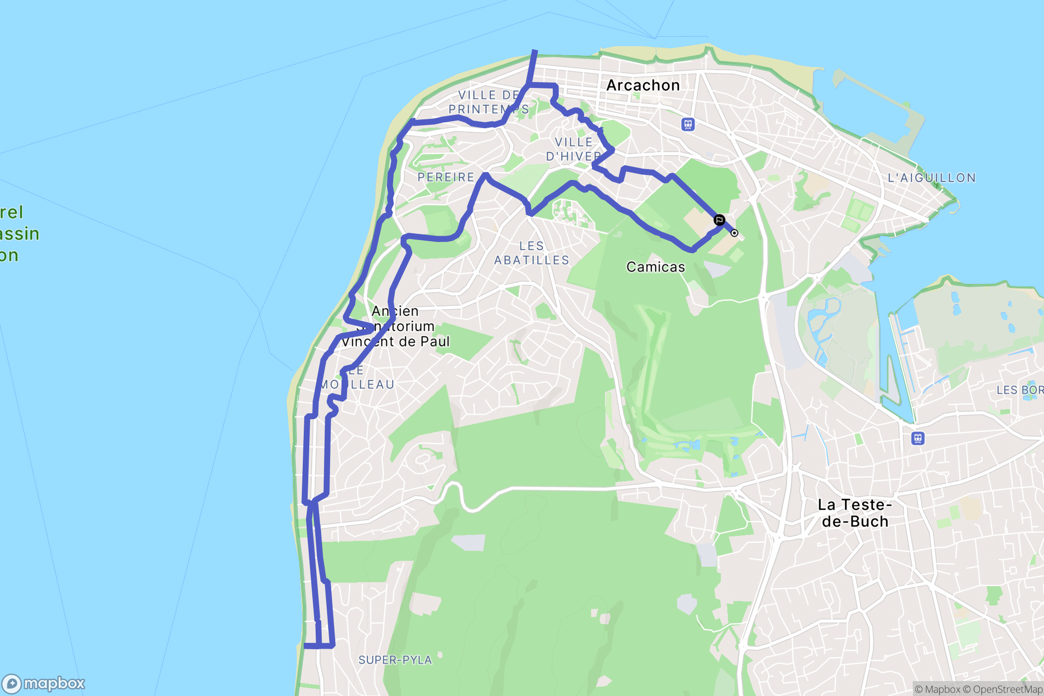 Arcachon : carte du parcours de randonnée - France
