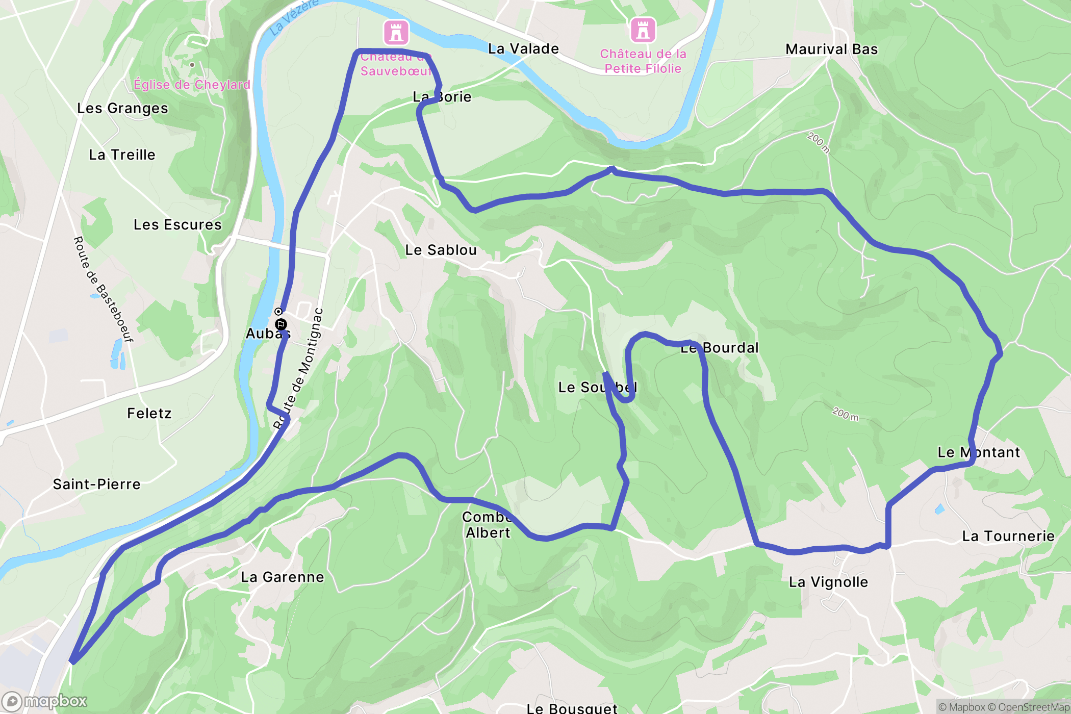 Aubas : carte du parcours de randonnée - France