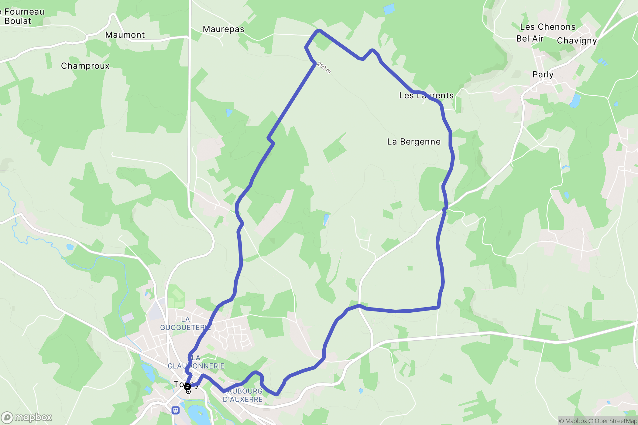 Toucy : carte du parcours de randonnée - France