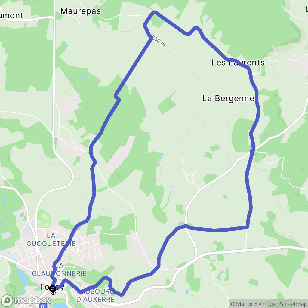 Toucy : carte du parcours de randonnée - France