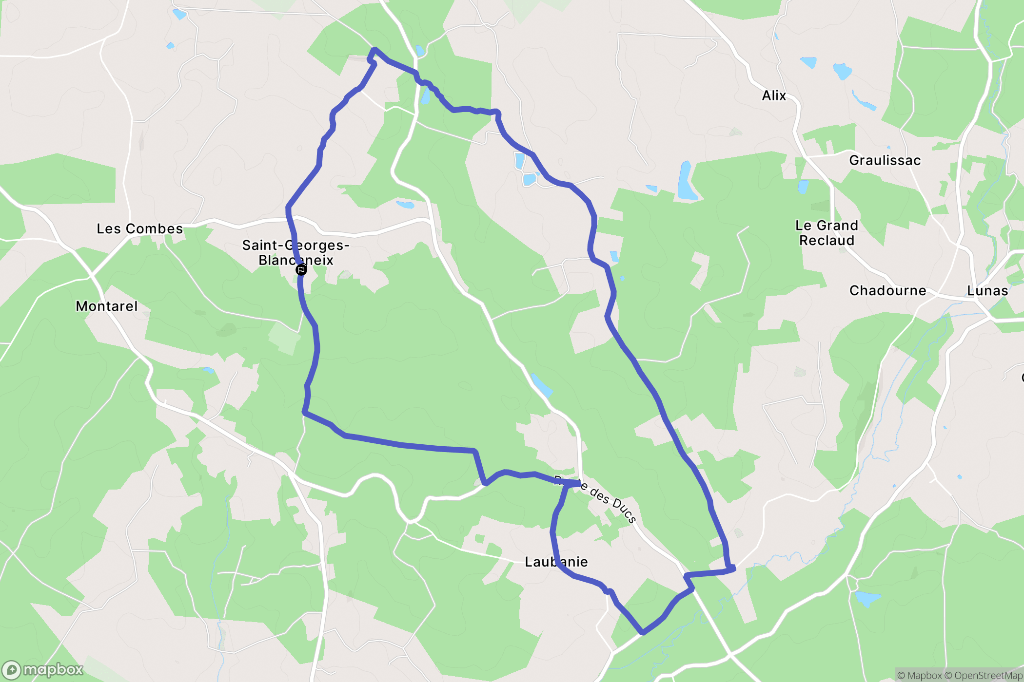 Saint-Georges-Blancaneix : carte du parcours de randonnée - France