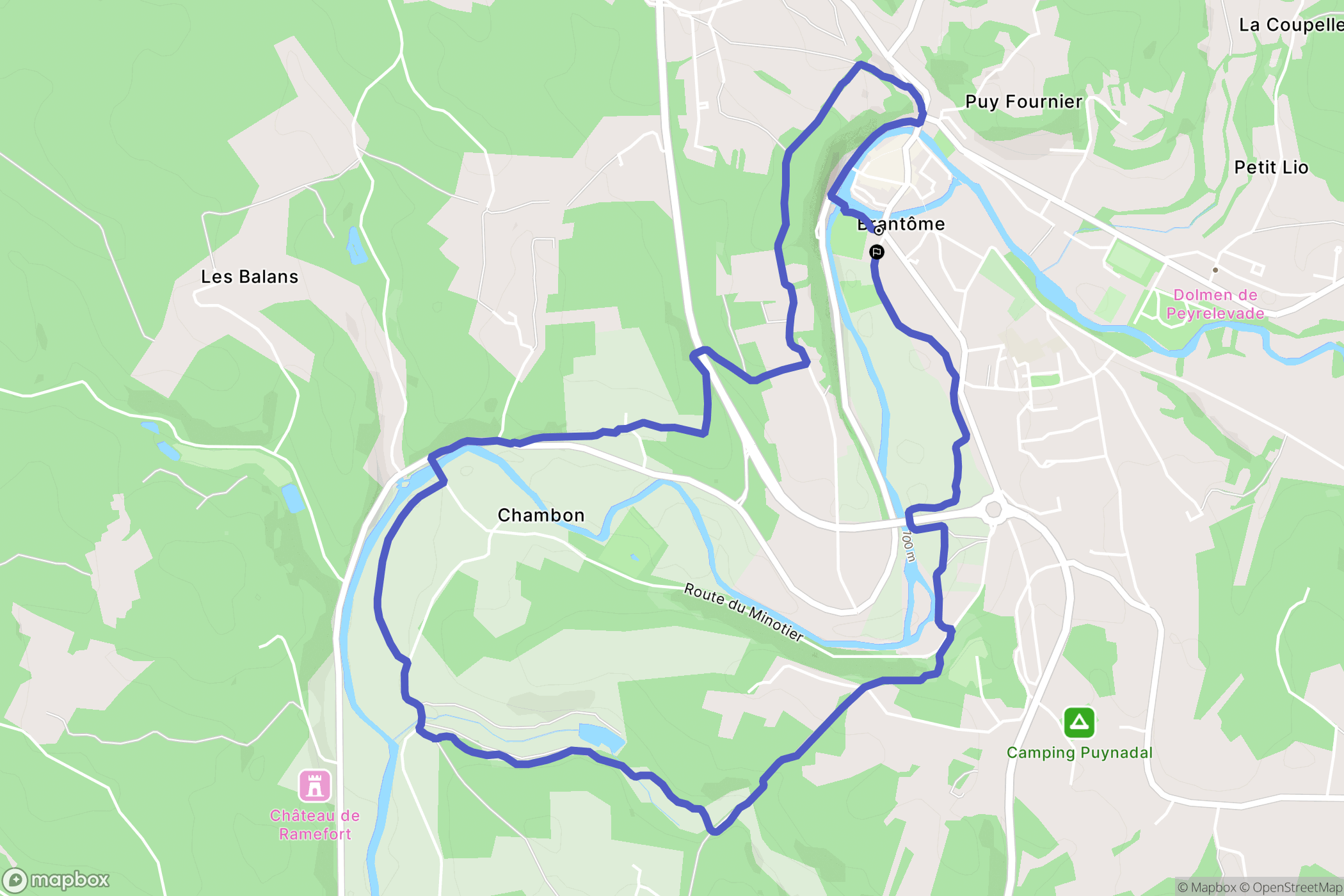 Brantôme en Périgord : carte du parcours de randonnée - France