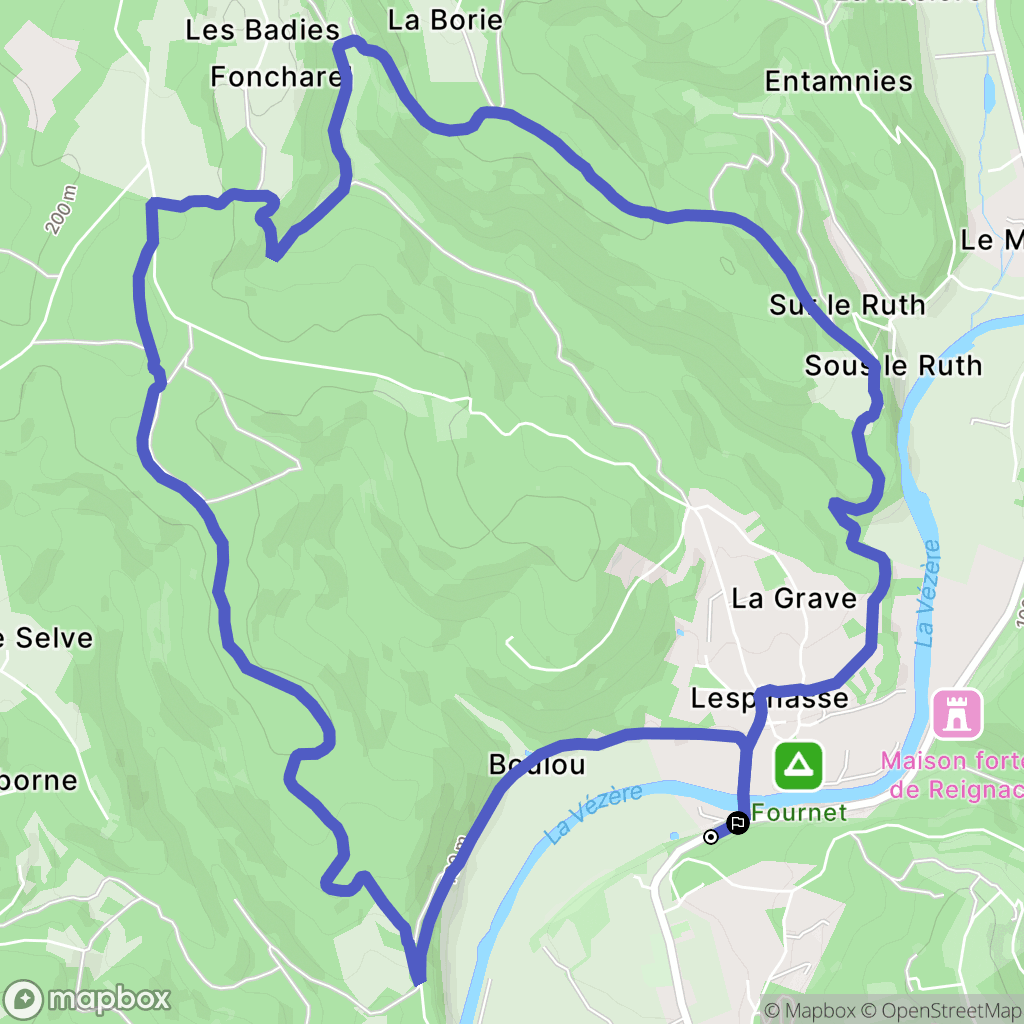 Tursac : carte du parcours de randonnée - France
