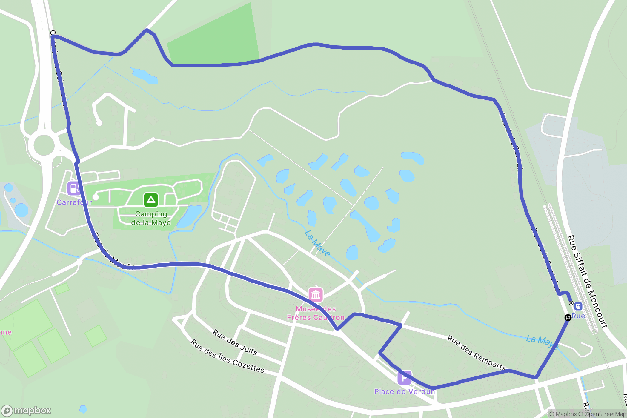 Rue : carte du parcours de randonnée - France