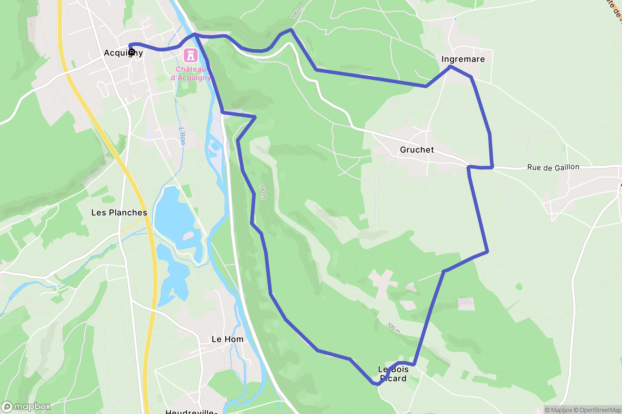 Acquigny : carte du parcours de randonnée - France
