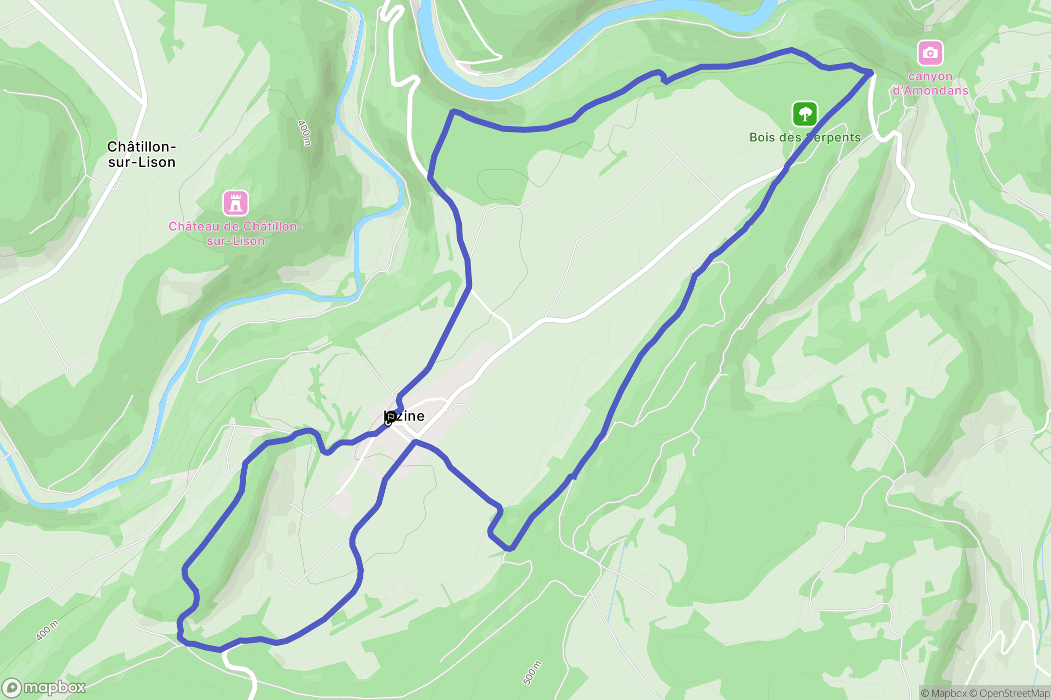 Lizine : carte du parcours de randonnée - France