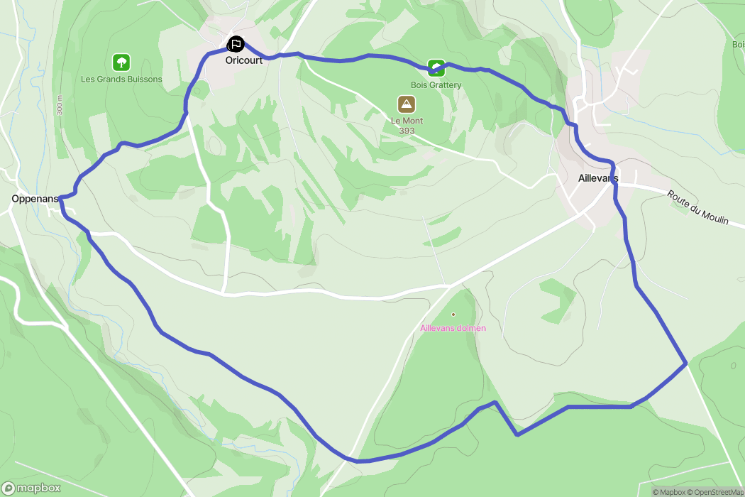 Oricourt : carte du parcours de randonnée - France