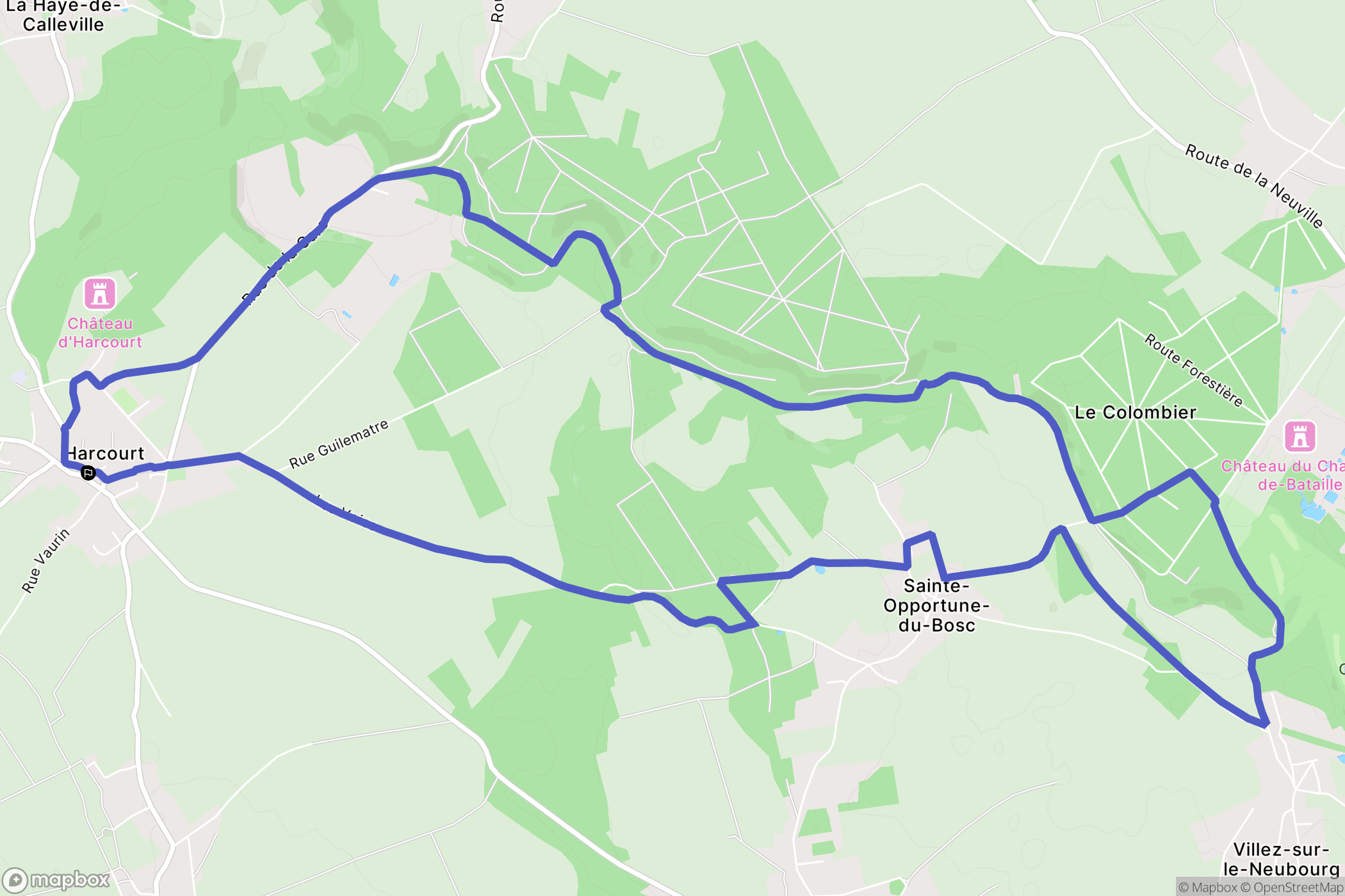 Harcourt : carte du parcours de randonnée - France