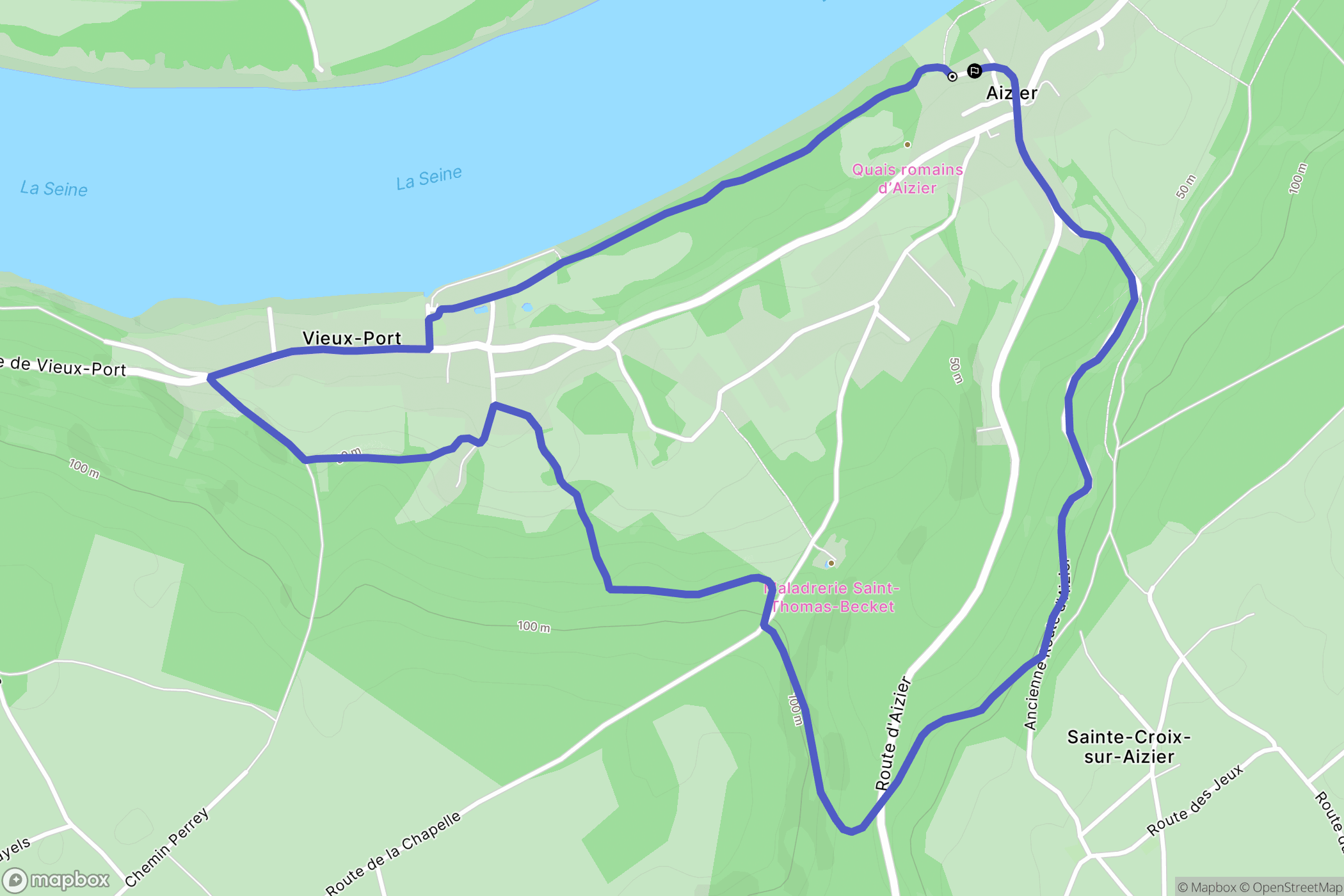 Aizier : carte du parcours de randonnée - France