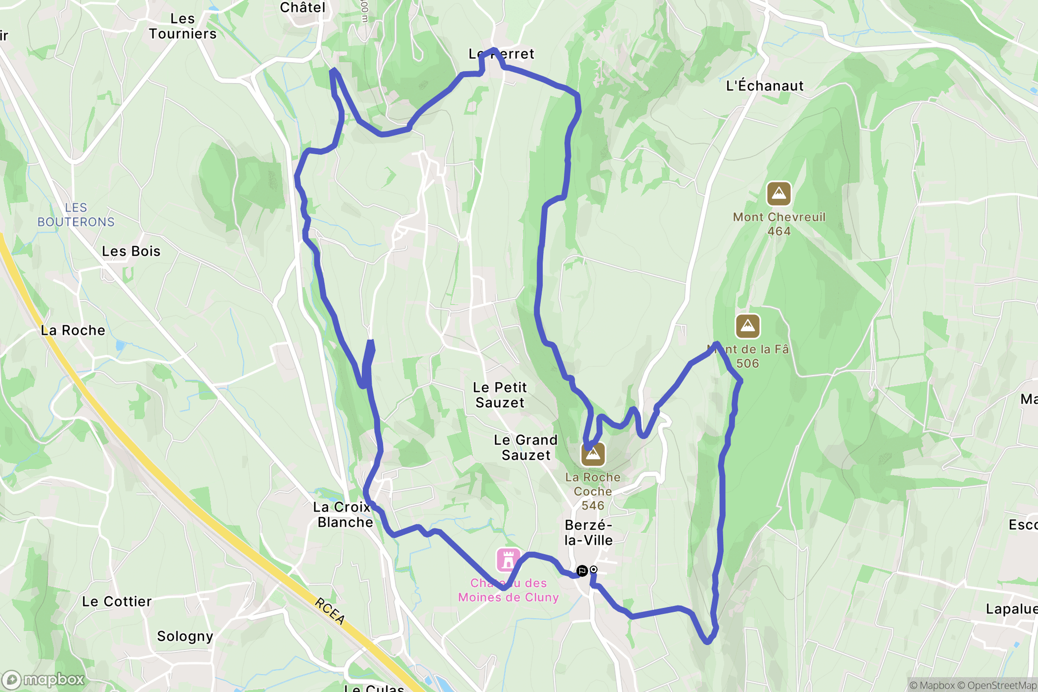 Berzé-la-Ville : carte du parcours de randonnée - France