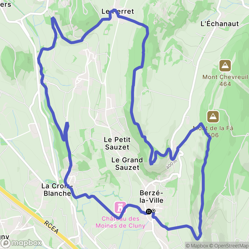Berzé-la-Ville : carte du parcours de randonnée - France