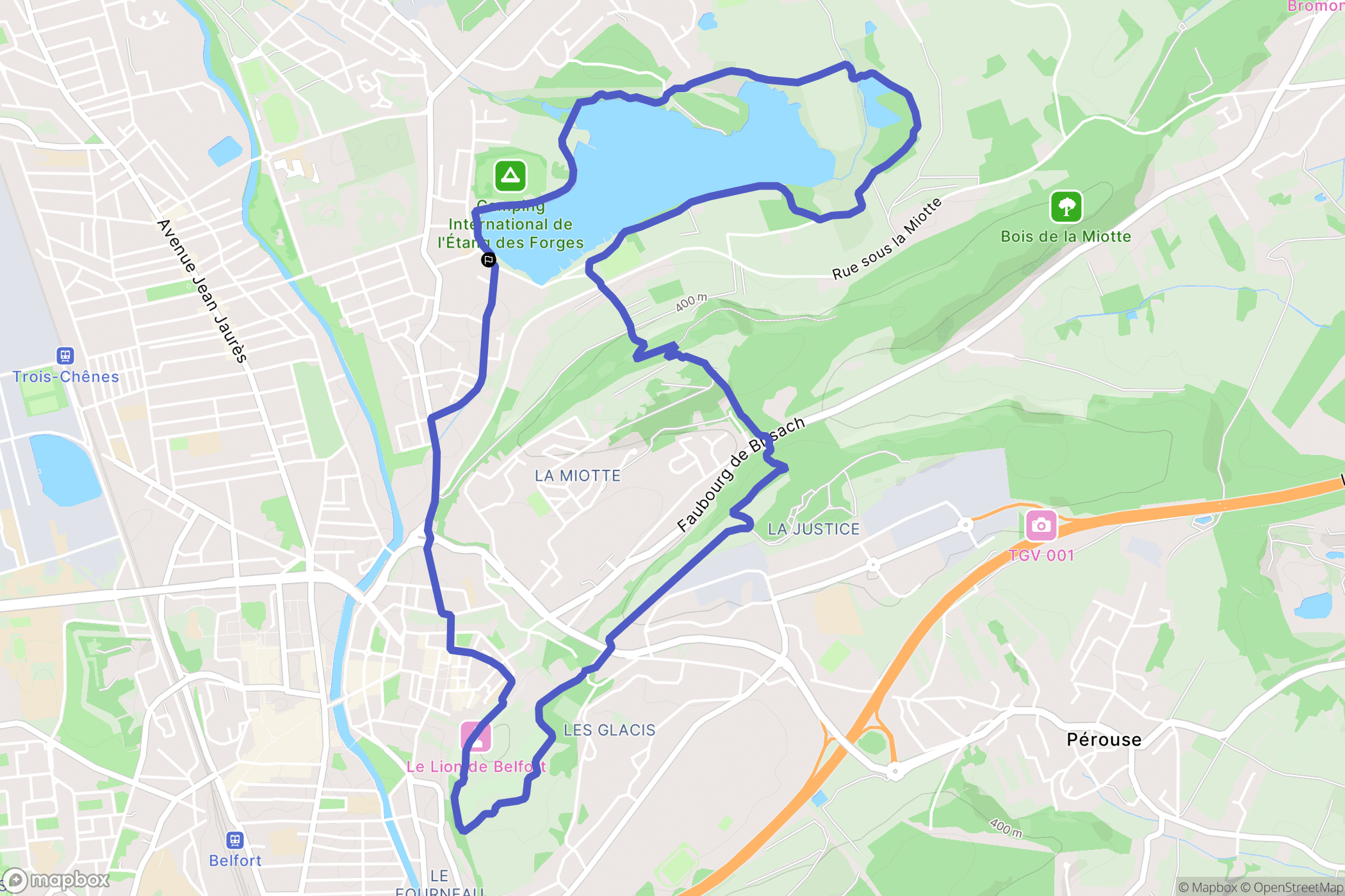 Belfort : carte du parcours de randonnée - France