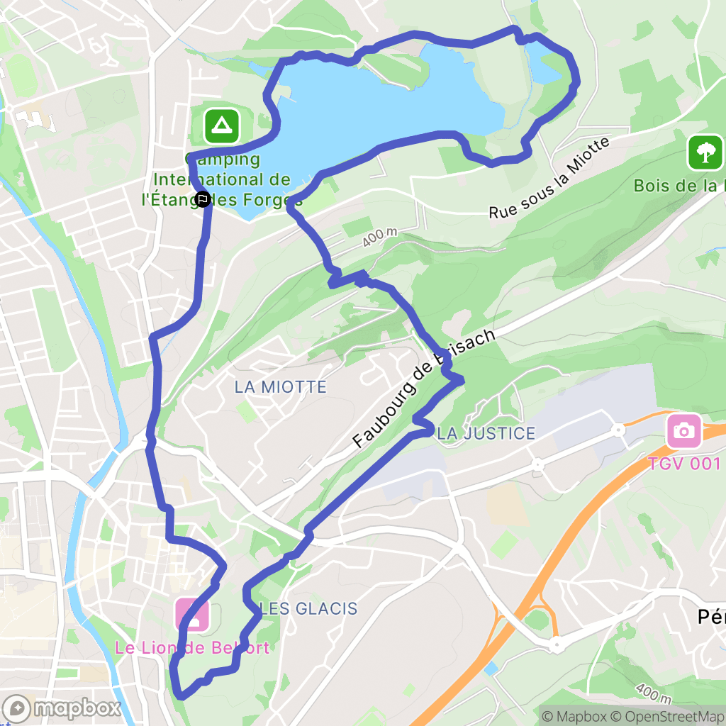 Belfort : carte du parcours de randonnée - France