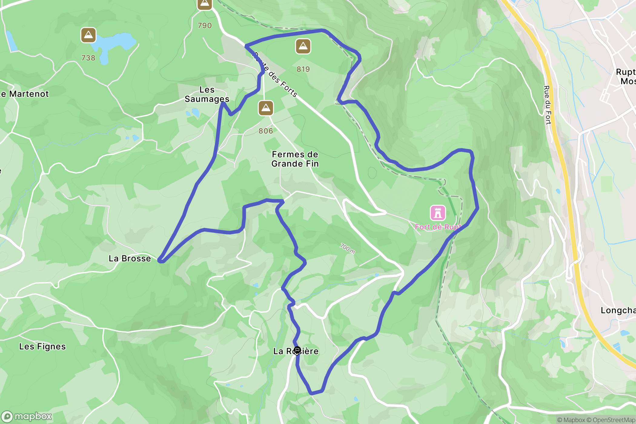 La Rosière (Coravillers) : carte du parcours de randonnée - France