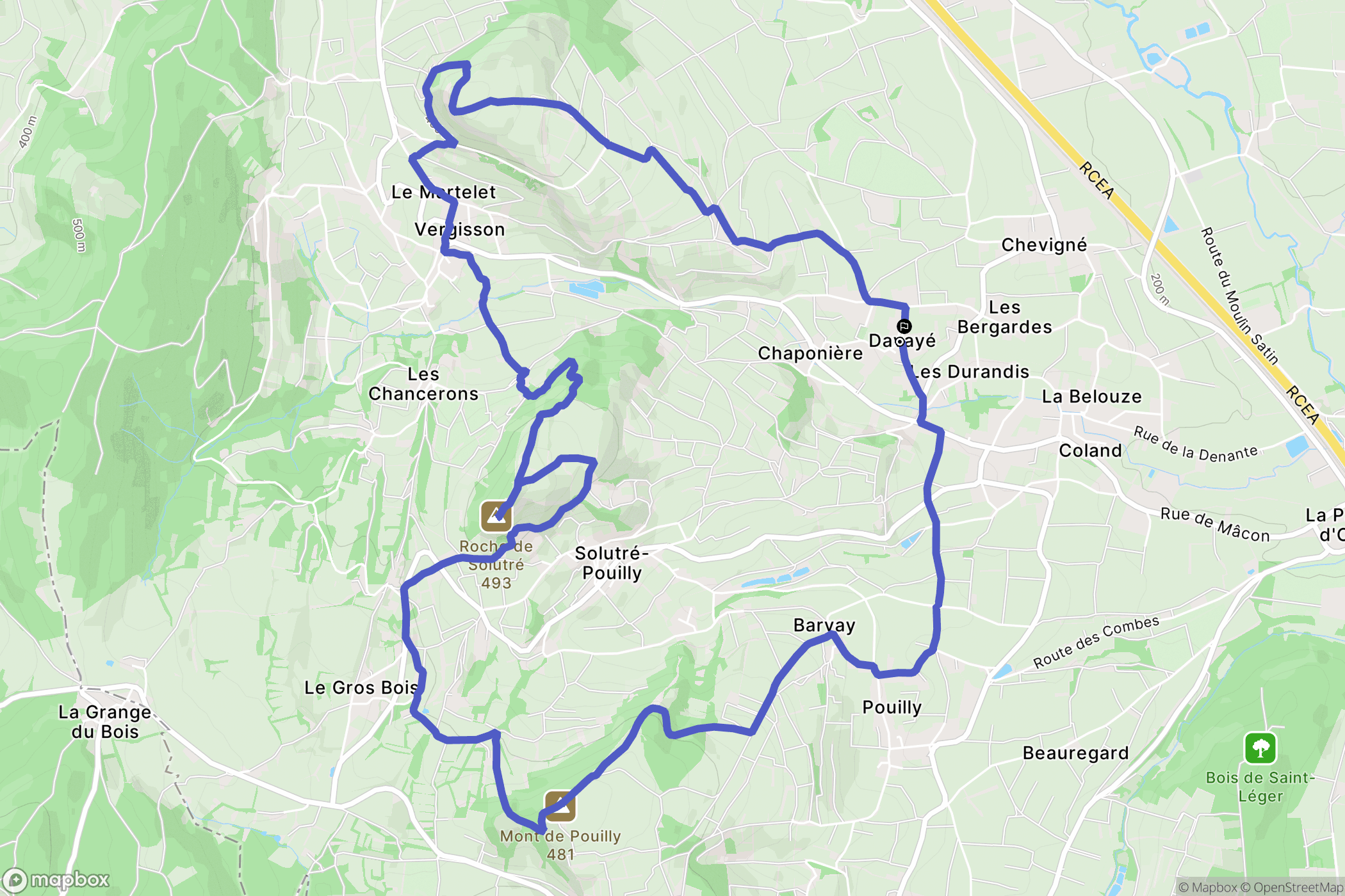 Davayé : carte du parcours de randonnée - France