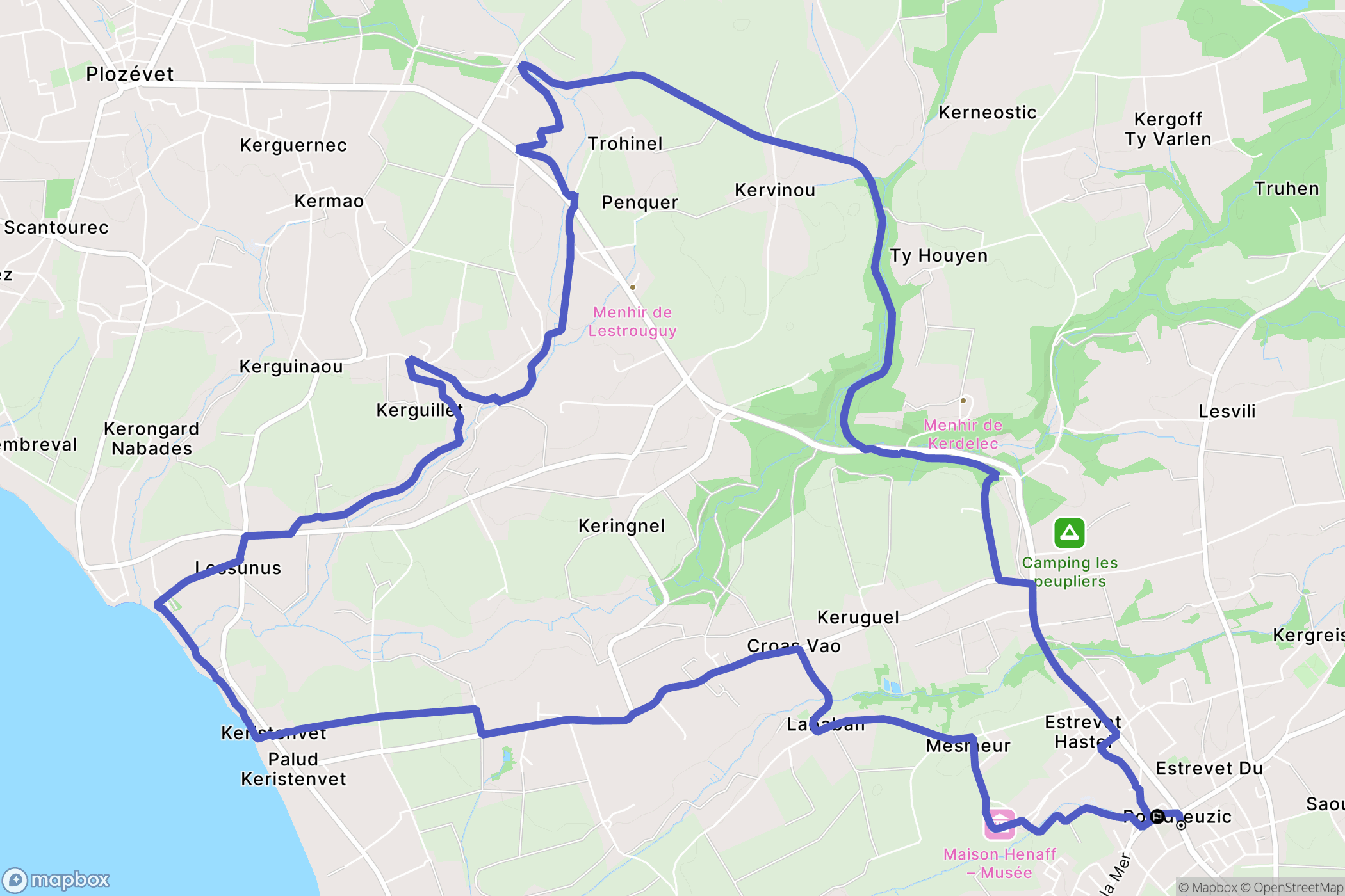 Pouldreuzic : carte du parcours de randonnée - France