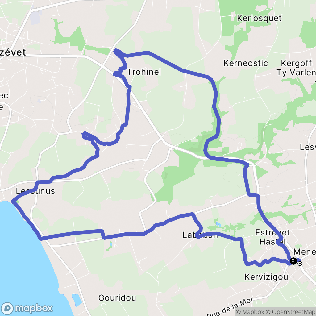 Pouldreuzic : carte du parcours de randonnée - France