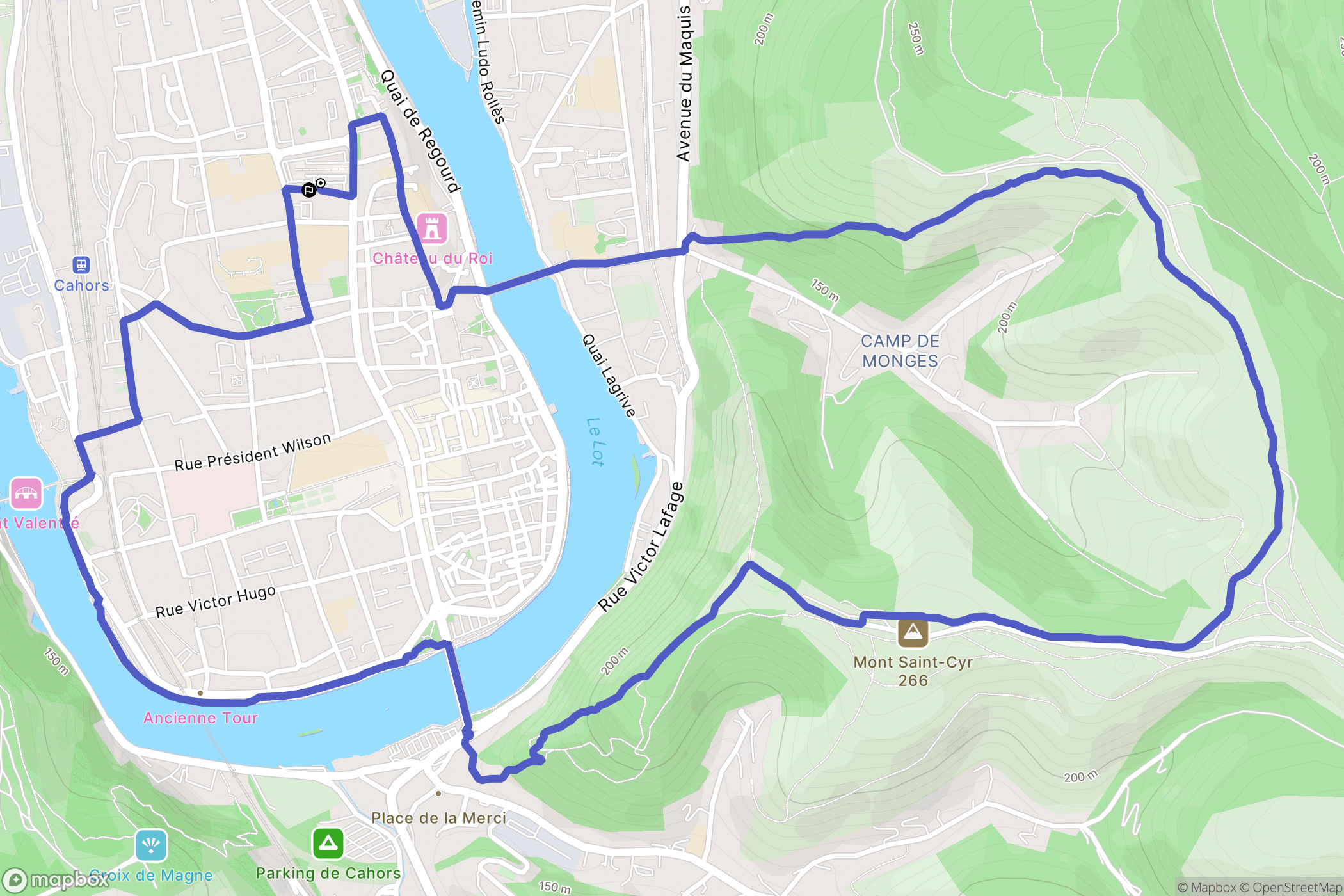 Cahors : carte du parcours de randonnée - France