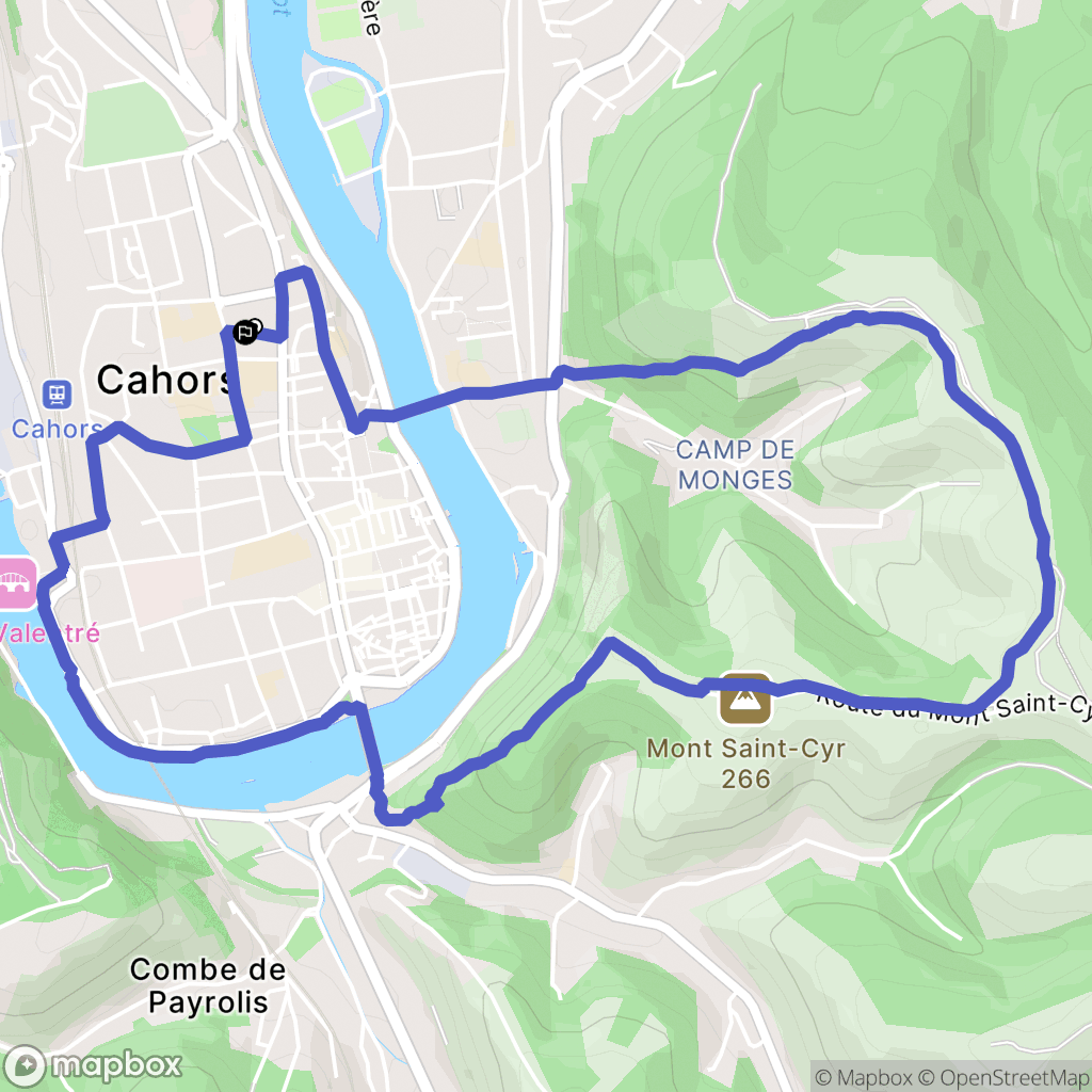 Cahors : carte du parcours de randonnée - France