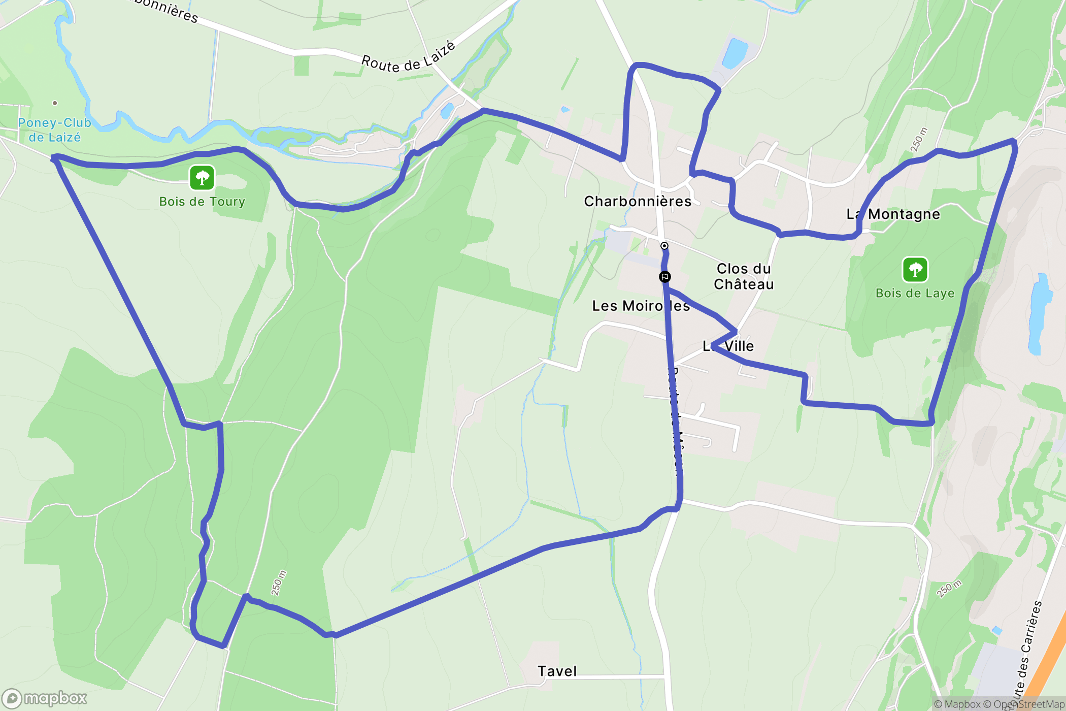 Charbonnières : carte du parcours de randonnée - France