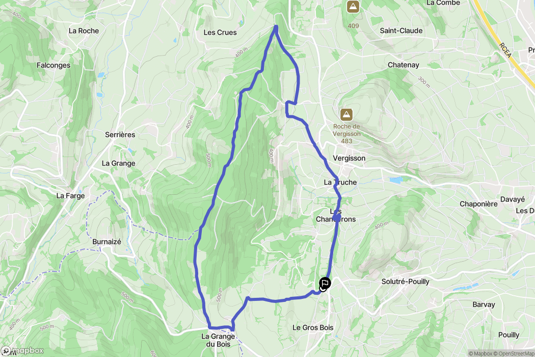 Solutré-Pouilly : carte du parcours de randonnée - France