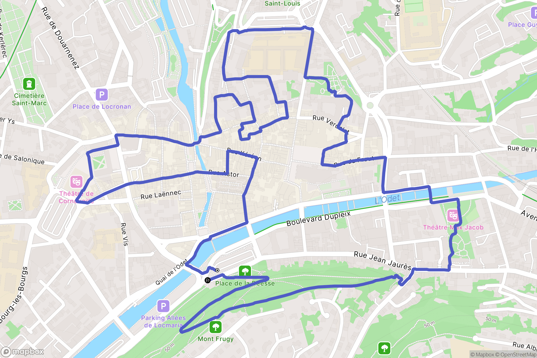 Quimper : carte du parcours de randonnée - France