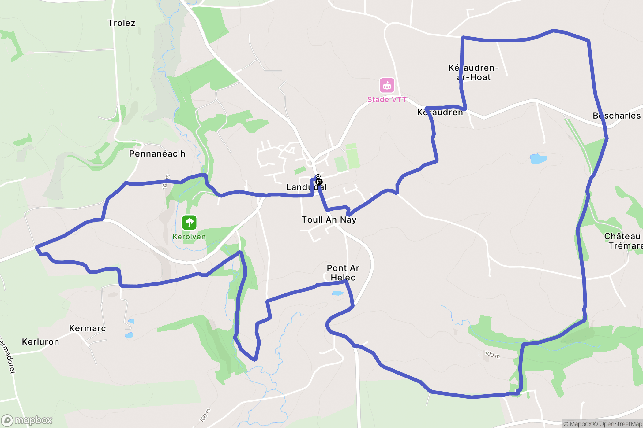 Landudal : carte du parcours de randonnée - France