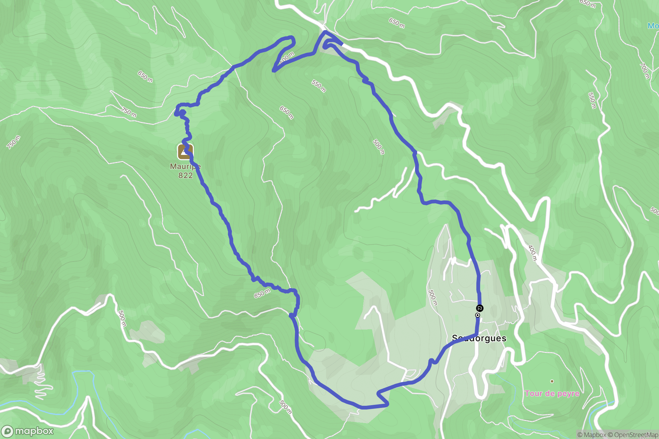 Soudorgues : carte du parcours de randonnée - France