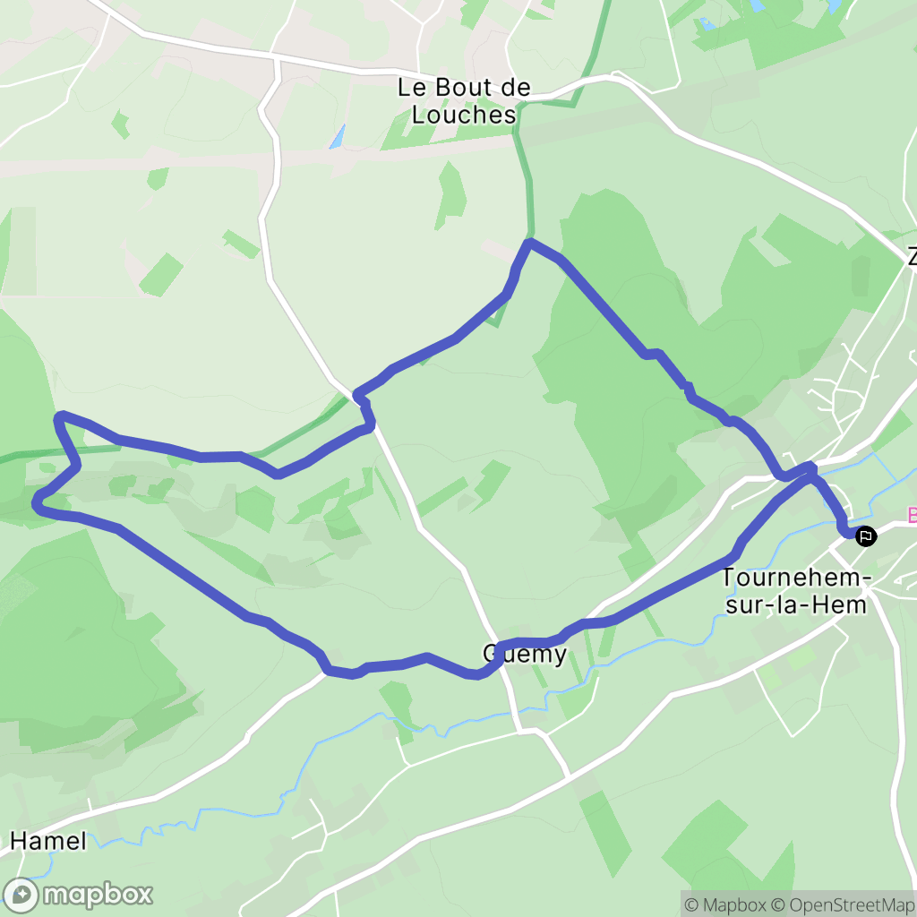 Tournehem-sur-la-Hem : carte du parcours de randonnée - France